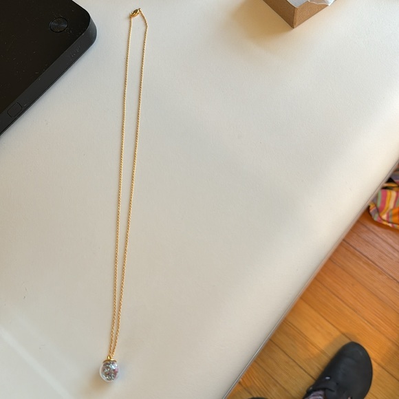 Catherine Weitzman Jewelry - Long Gold Tone Chain w/ Small Clear Globe w/Stones - Picture 1 of 8